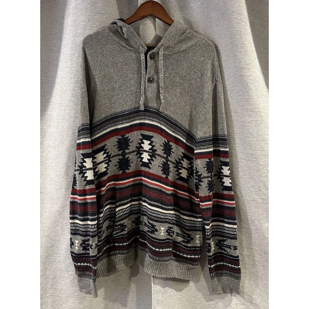 American Eagle mens sweater AE drawstring hood pullover long sleeve grey large